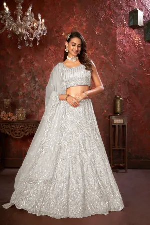 White Sequin Embroidered Lehenga Choli Set - Regal Elegance - Designer Wear