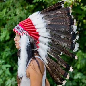 White Shaded Red Indian Headdress - 75cm