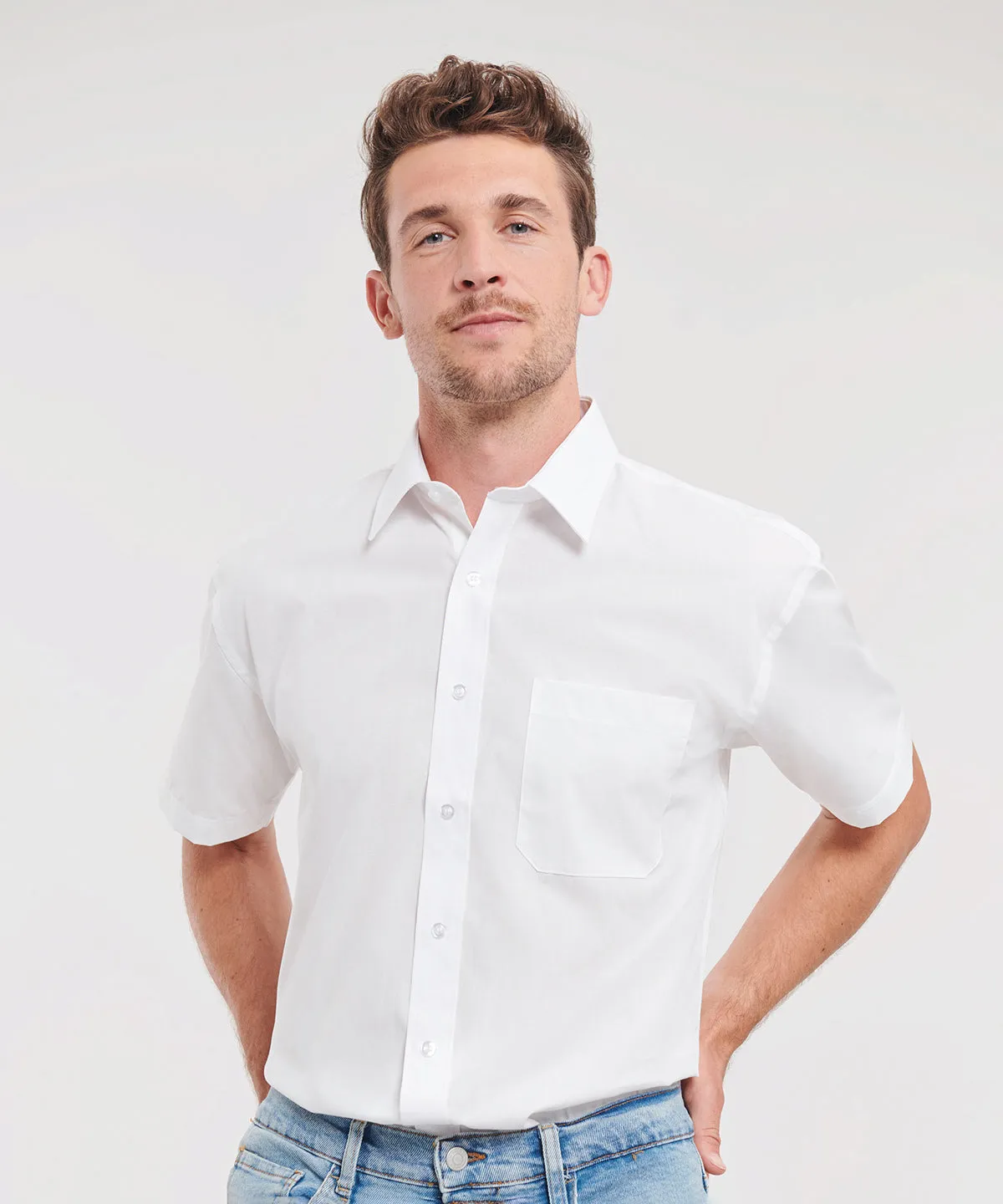 White - Short sleeve pure cotton easycare poplin shirt