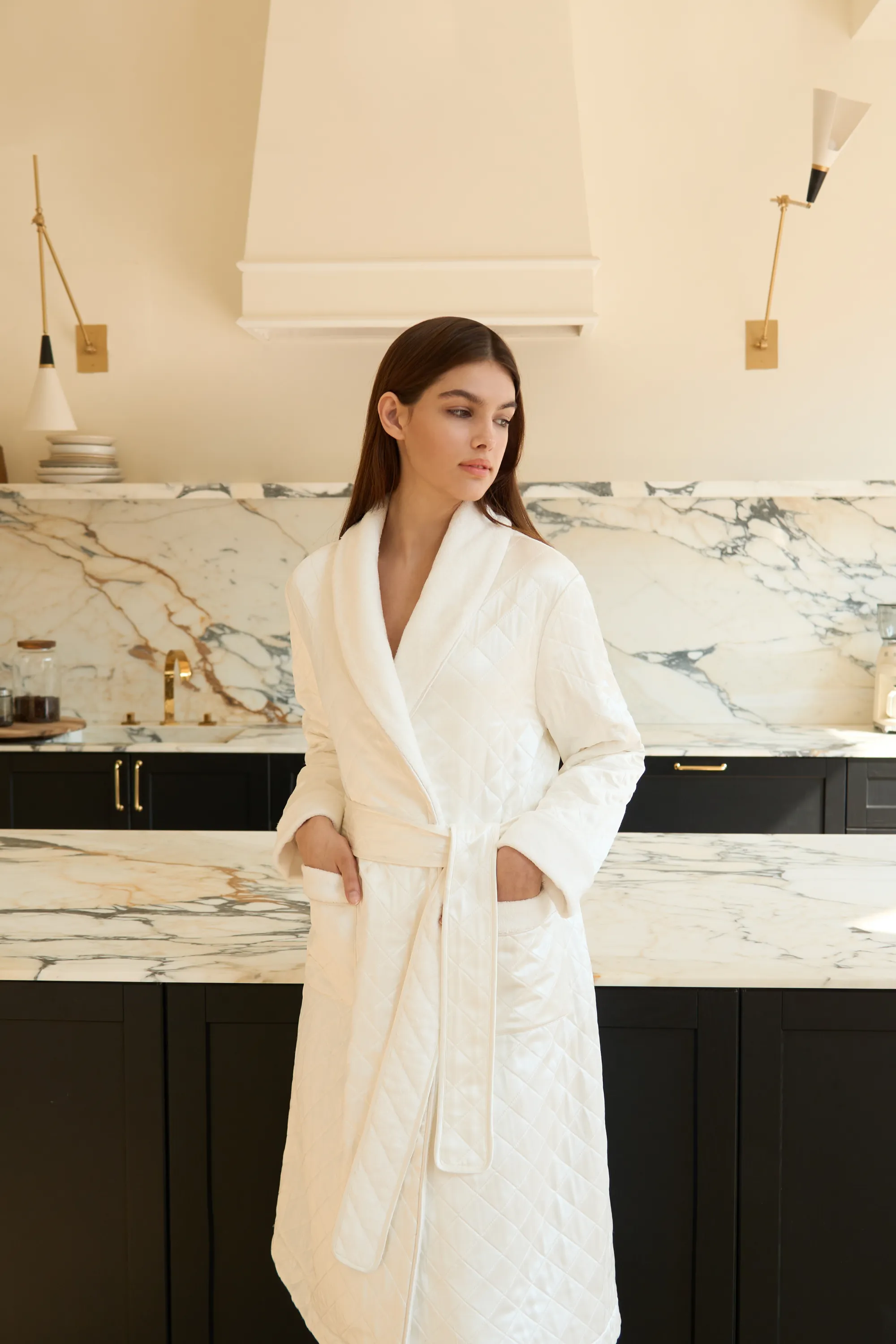 White Silk Quilted Bathrobe