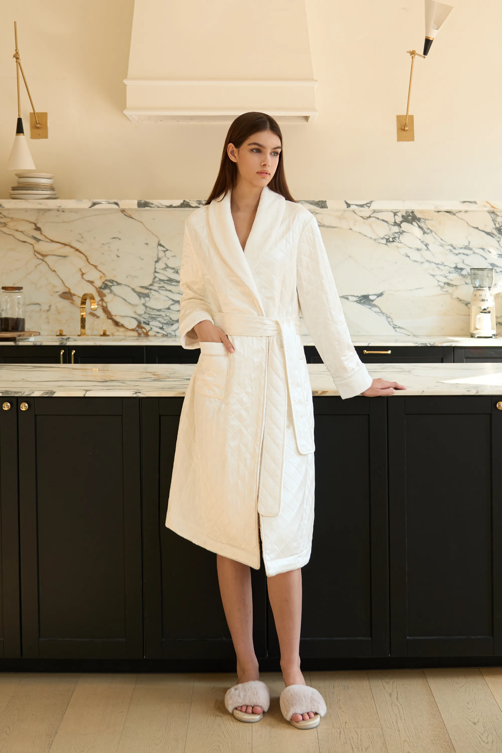 White Silk Quilted Bathrobe