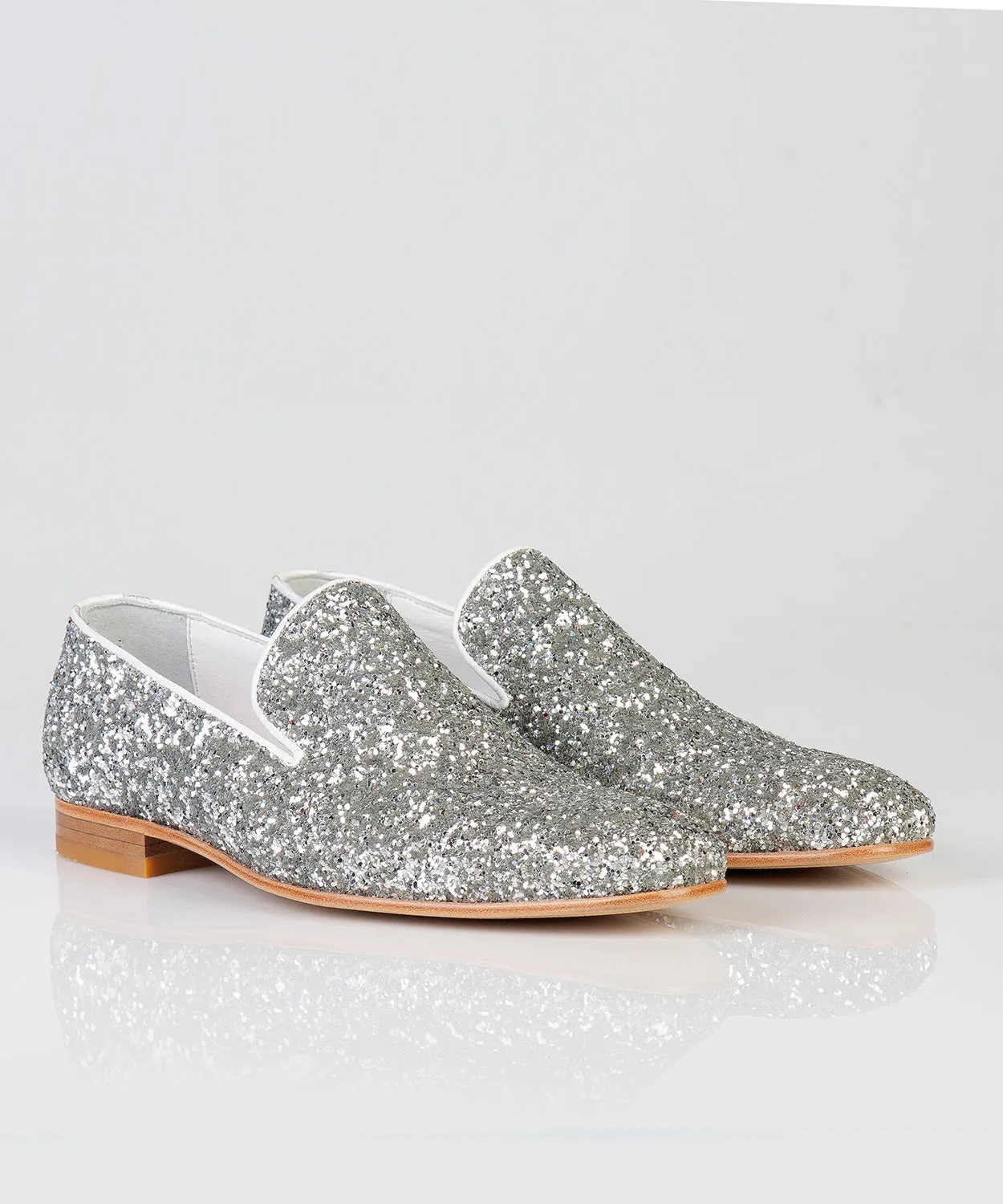 White Silver Shining Groom Wedding Shoes