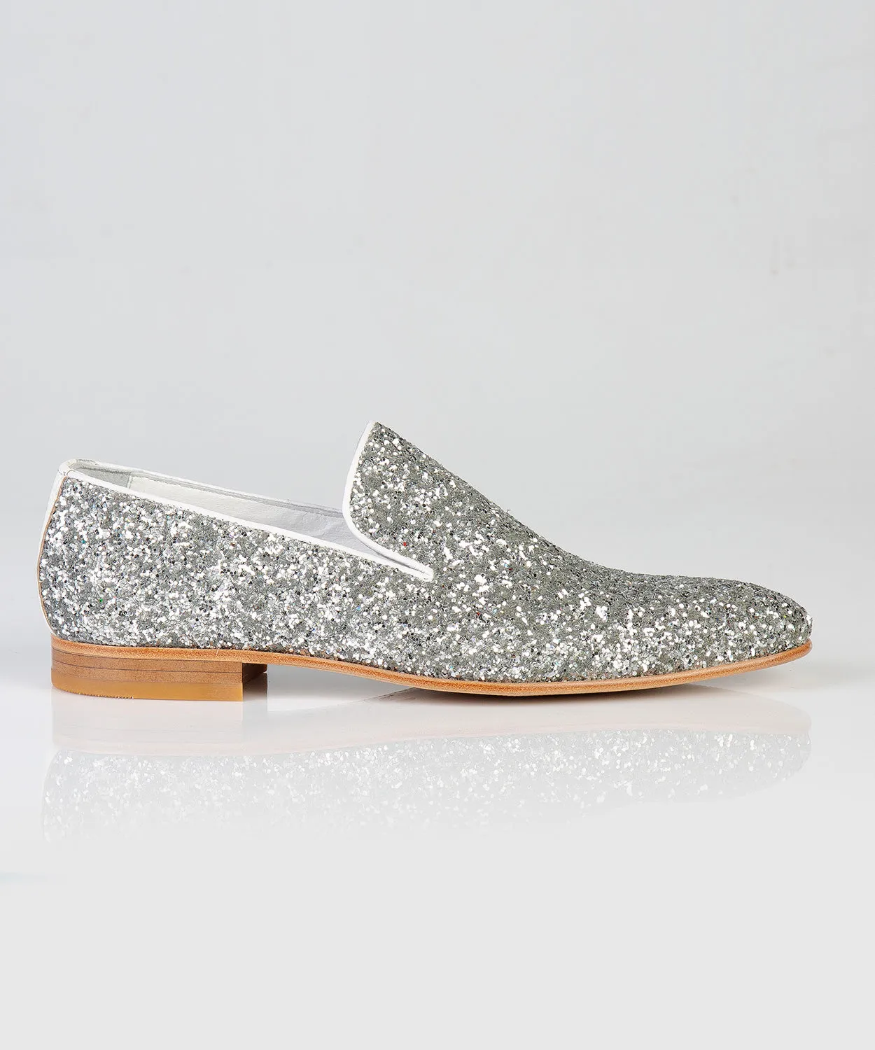 White Silver Shining Groom Wedding Shoes