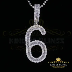 White Sterling Silver Baguette Numerical Number '6' with 4.86ct Cubic Zirconia