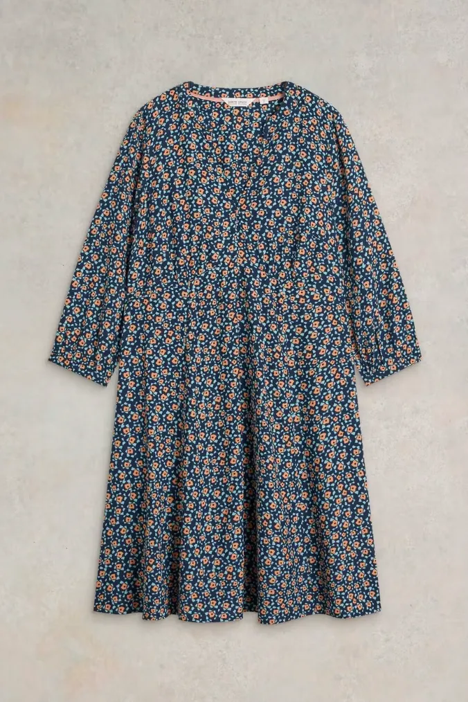 White Stuff Frances Navy Print Dress