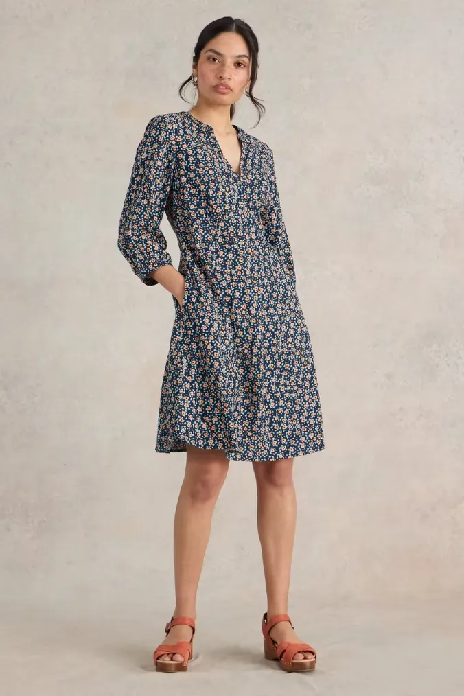 White Stuff Frances Navy Print Dress