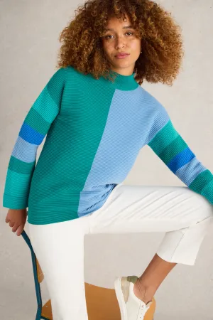 White Stuff Jana High Neck Jumper in Teal Mlt