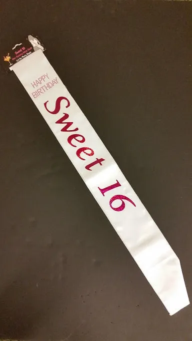 White Sweet 16 Birthday Sash