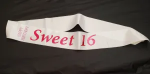 White Sweet 16 Birthday Sash