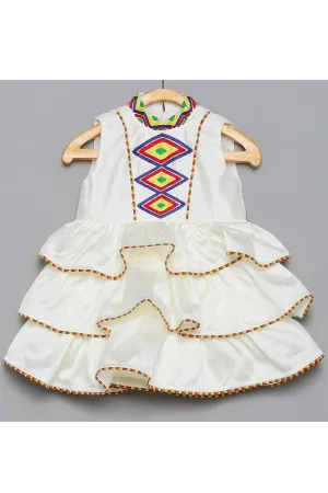 White Thread Embroidered Frill Dress