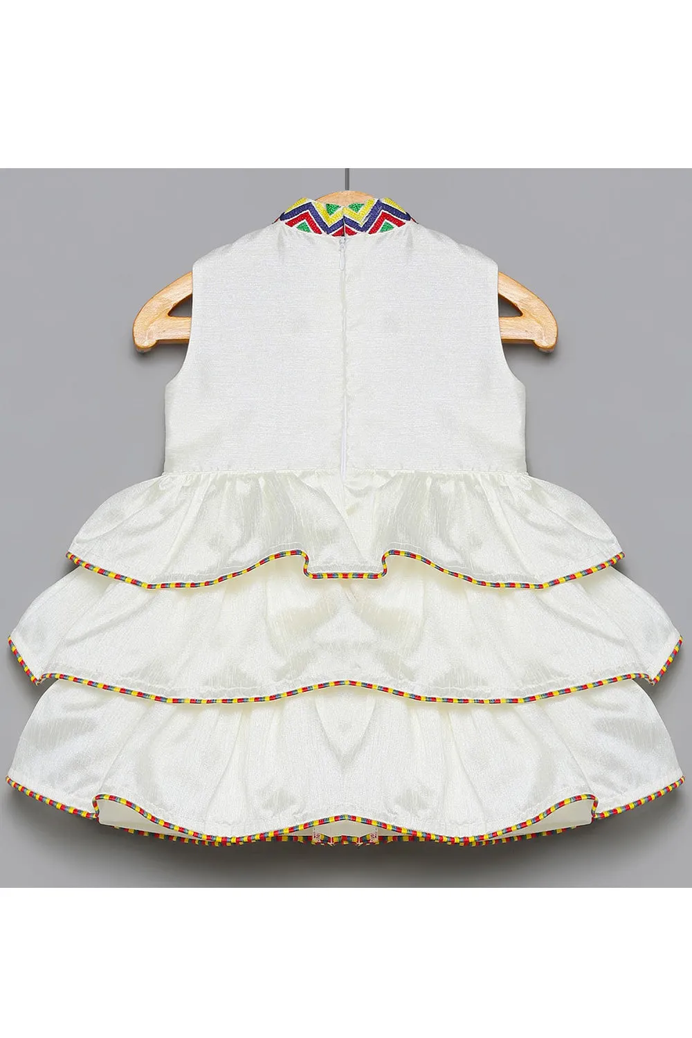 White Thread Embroidered Frill Dress