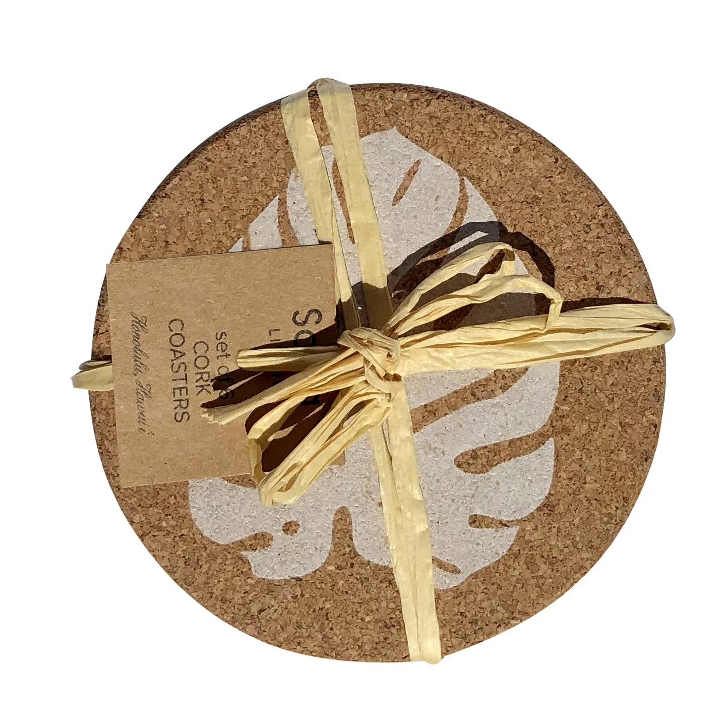 White Tropical Cork Coasters, Set of 6