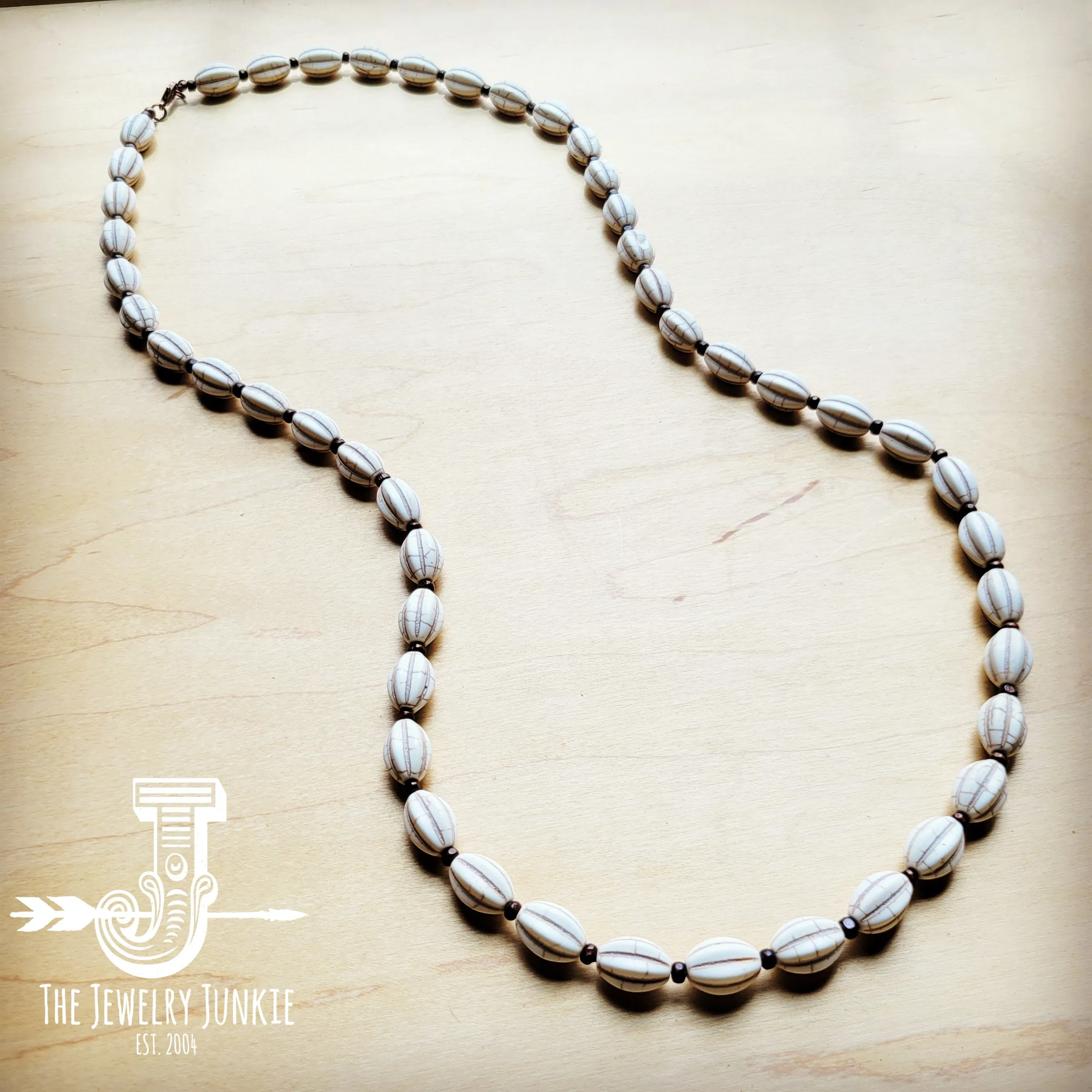 White Turquoise & Wood Melon Beaded Necklace 258p