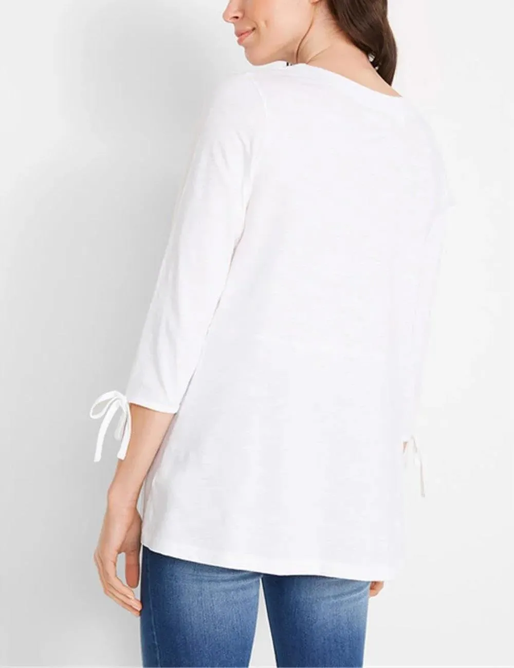 White V Neck Button Top