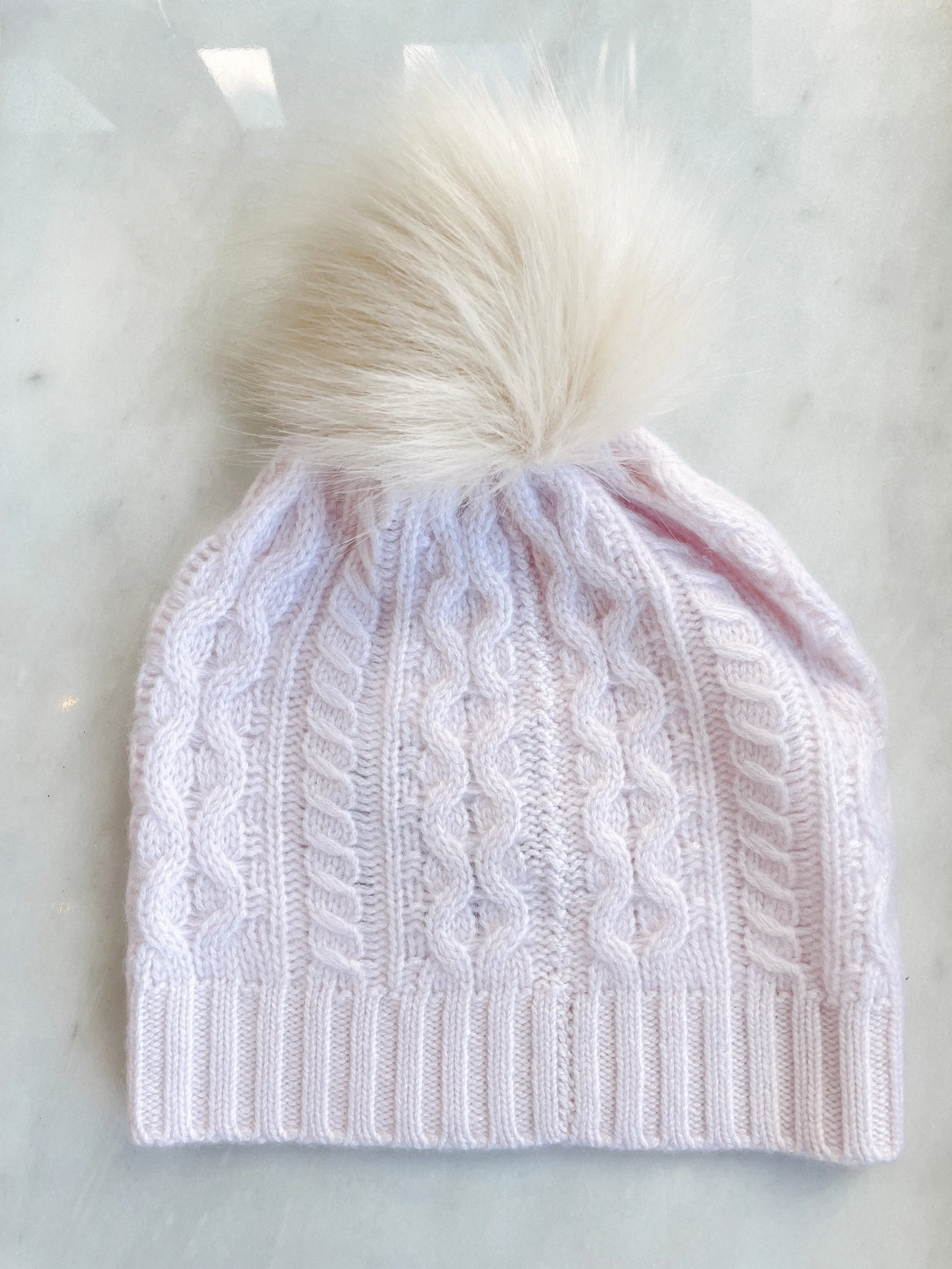 White   Warren - Cashmere Cable Pom Hat in Rose Quartz/Natural