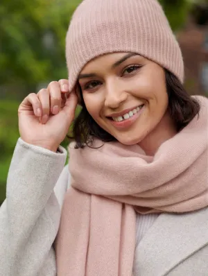 White   Warren - Cashmere Plush Rib Beanie in Blush Heather