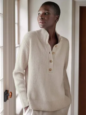 White   Warren - Cashmere Ribbed Button Standneck in Moonstone