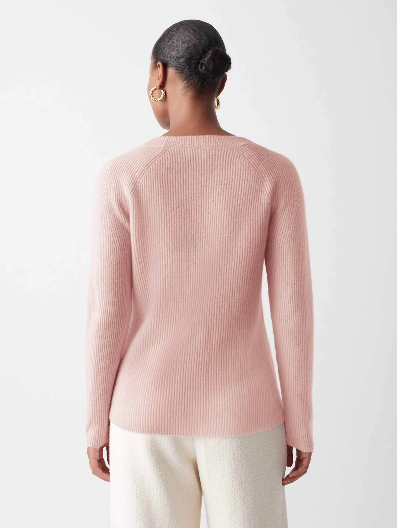 White   Warren - Cashmere Ribbed Crewneck in Blush Heather