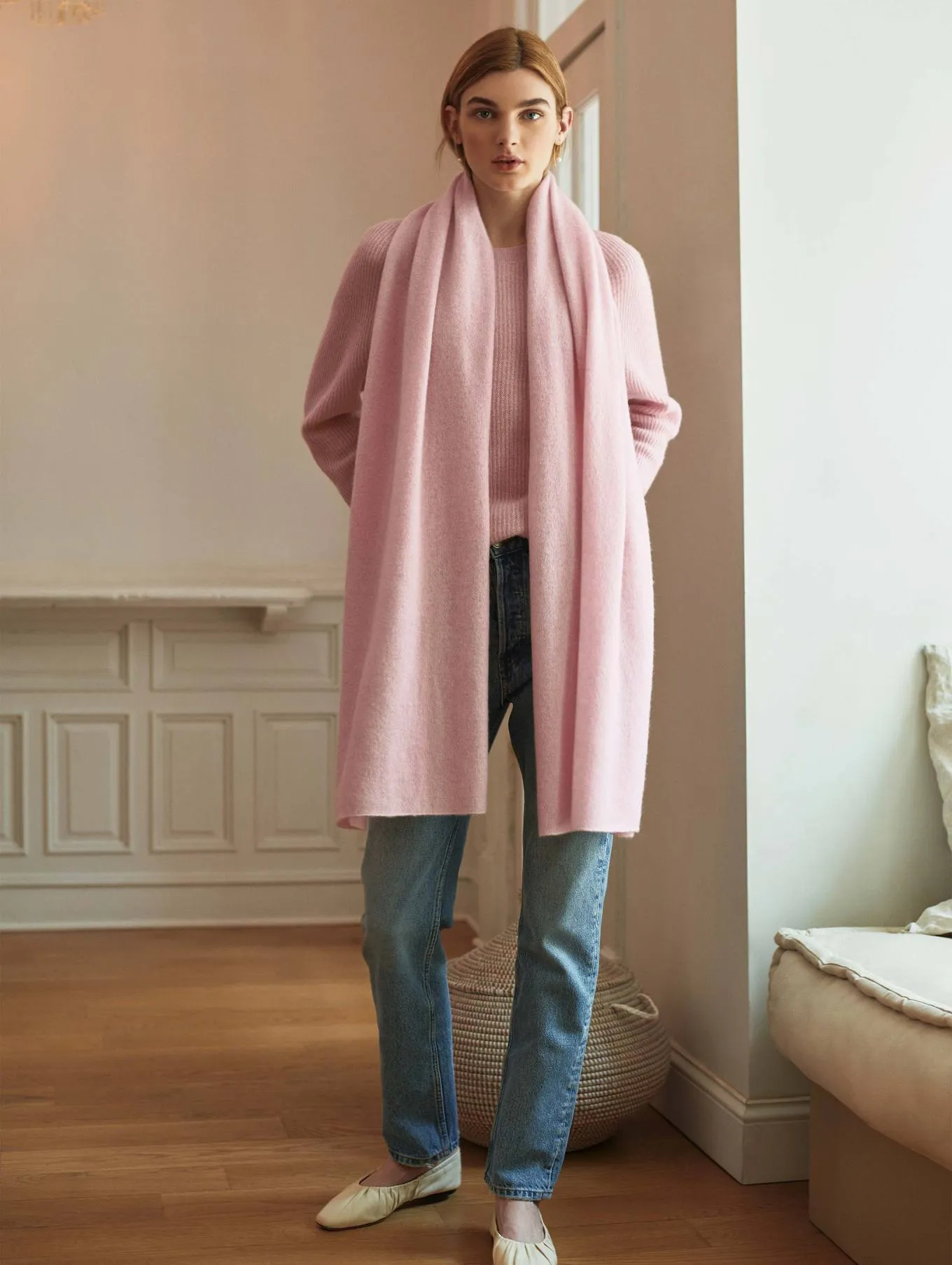 White   Warren - Cashmere Scarf in Blush Heather