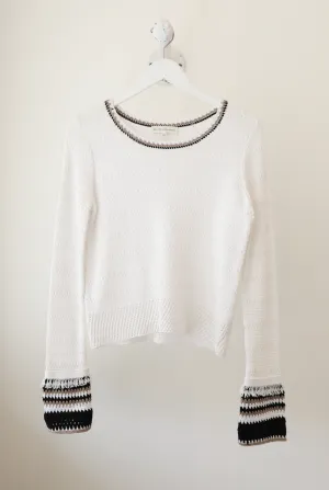 White   Warren - Hand Crochet Trim Crewneck