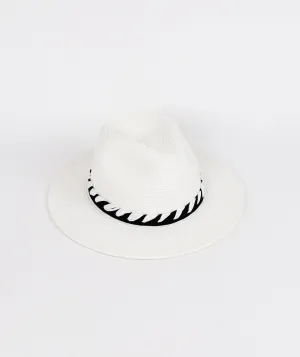 White with Black Stripe Straw Fedora Hat