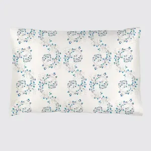 White With Fibonacci Turquoise Flowers Silk Pillowcase