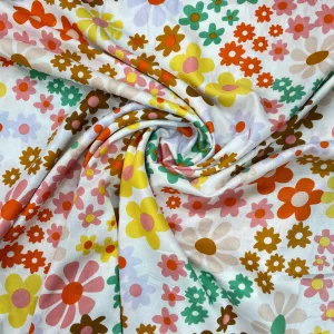 White With Multicolor Floral Print Rayon Fabric