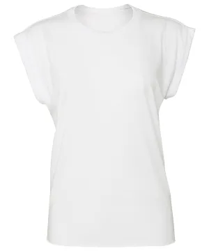 White - Women's flowy muscle tee with rolled cuff