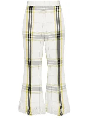 White Yellow Checkered Cropped Pants