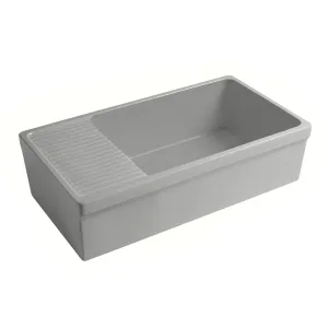 Whitehaus WHQD540-M-LIGHTCEMENT Farmhaus Quatro Alcove Large Reversible Fireclay Kitchen Sink