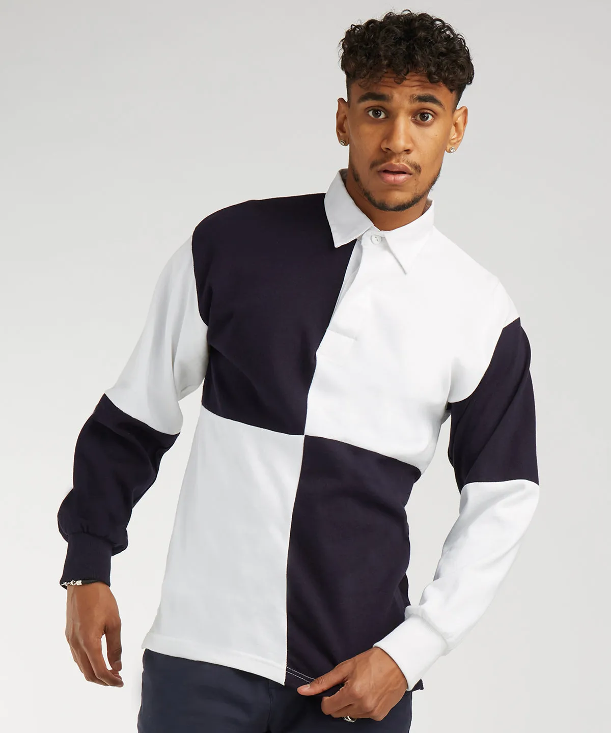 White/Navy (White collar) - Quartered rugby shirt