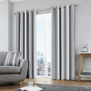 Whitworth Stripe Pair of Eyelet Curtains by Fusion in Grey