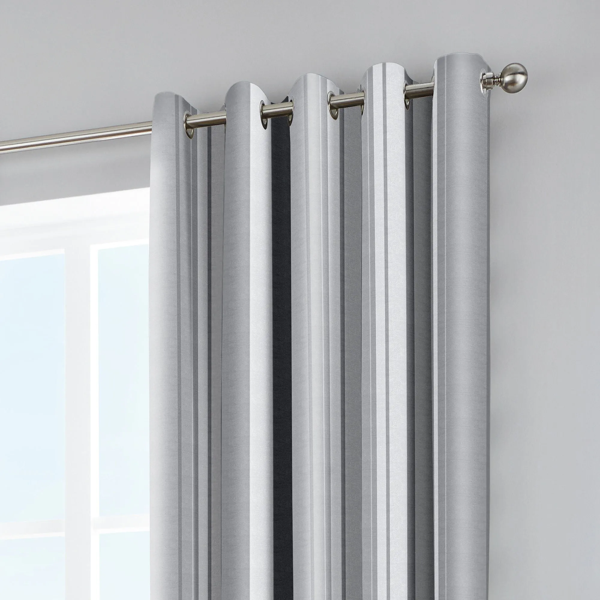 Whitworth Stripe Pair of Eyelet Curtains by Fusion in Grey