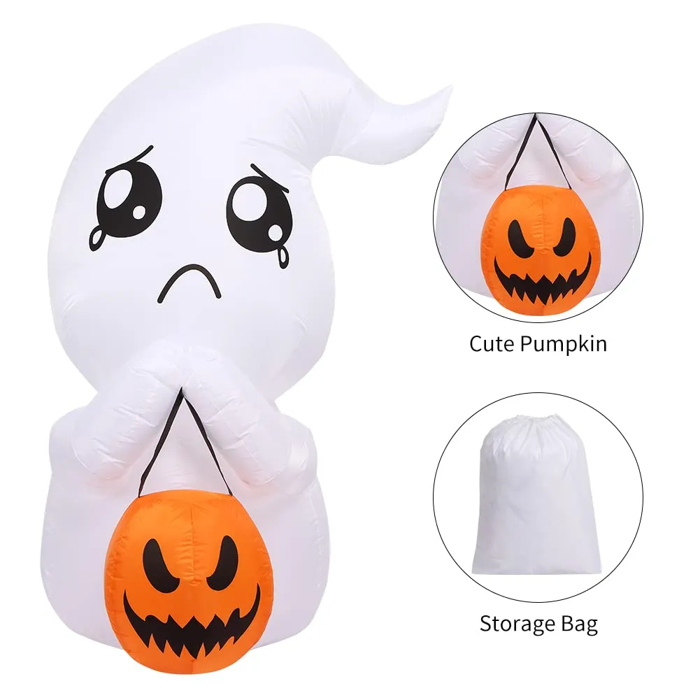 WHIZMAX 5FT Halloween Inflatable Cute Ghost with Pumpkin