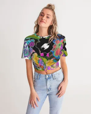 whole LOTTA flowers DOUBLE TAKE Women's Twist-Front Cropped Tee