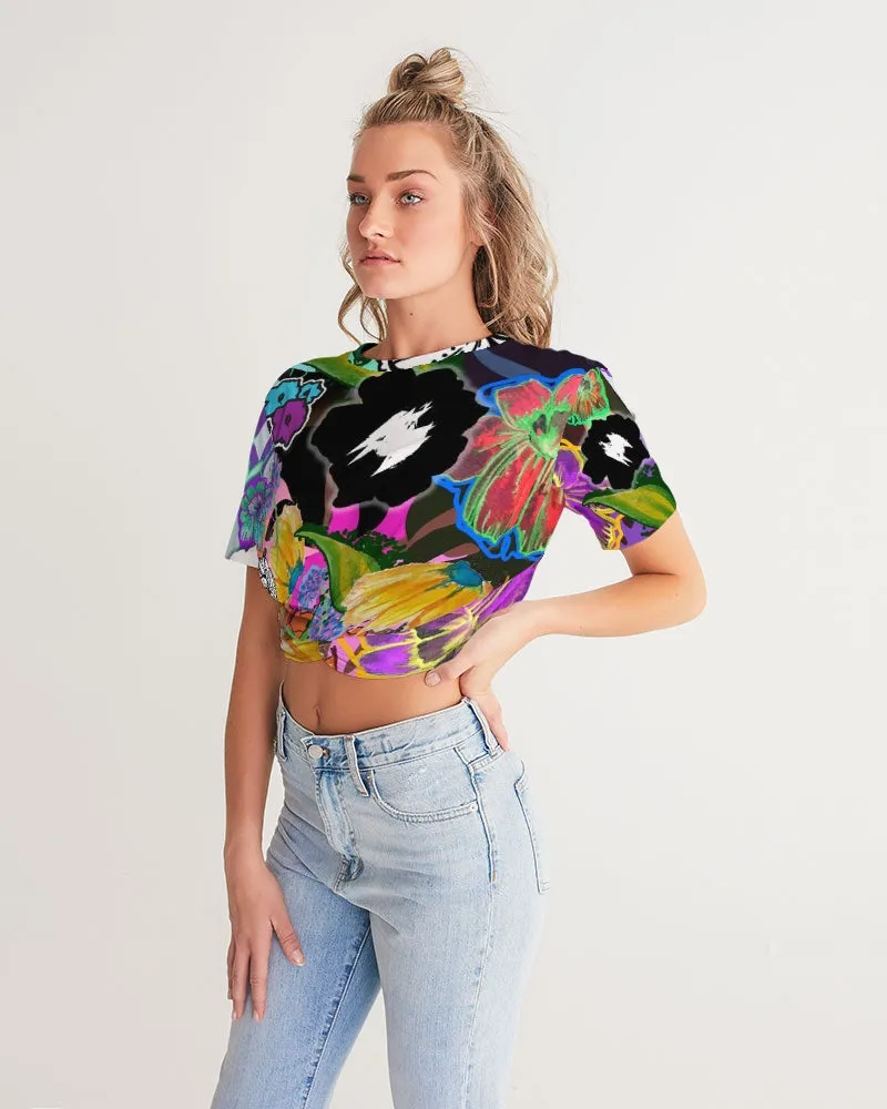 whole LOTTA flowers DOUBLE TAKE Women's Twist-Front Cropped Tee