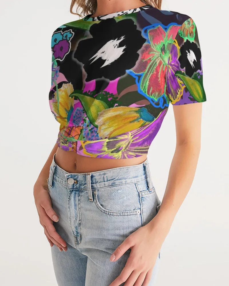 whole LOTTA flowers DOUBLE TAKE Women's Twist-Front Cropped Tee