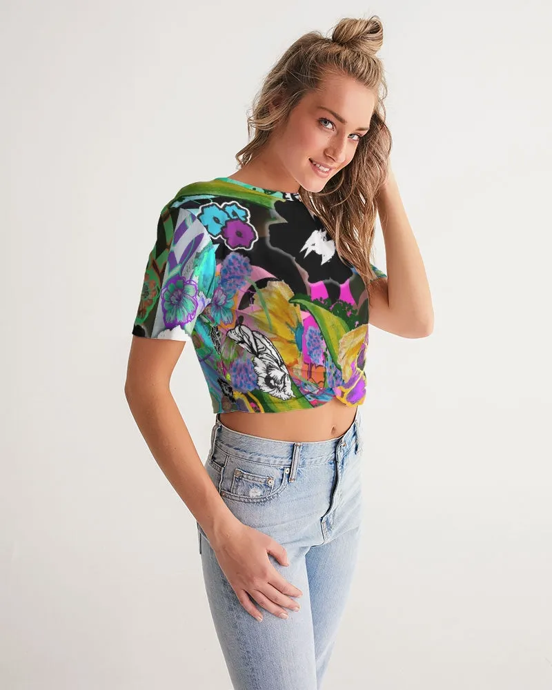 whole LOTTA flowers DOUBLE TAKE Women's Twist-Front Cropped Tee