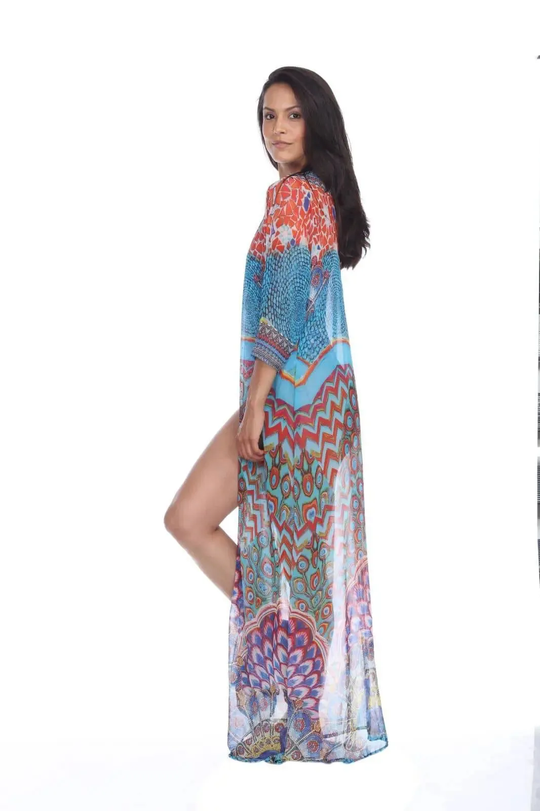 Wholesale Designer Swimwear Cover Up Kimonos For Women In Multi-Color Prints In Imported Polyester