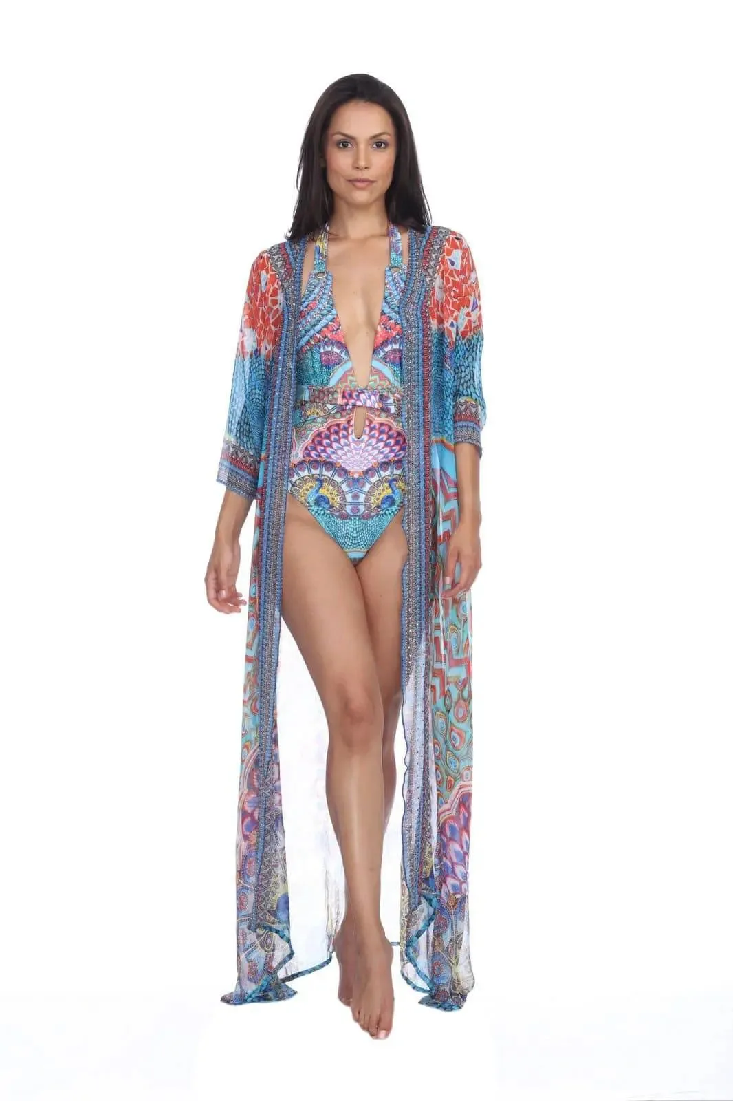 Wholesale Designer Swimwear Cover Up Kimonos For Women In Multi-Color Prints In Imported Polyester