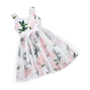 Wholesale Girls Sleeveless Cotton Lemon Print Children Princes Dress Pink