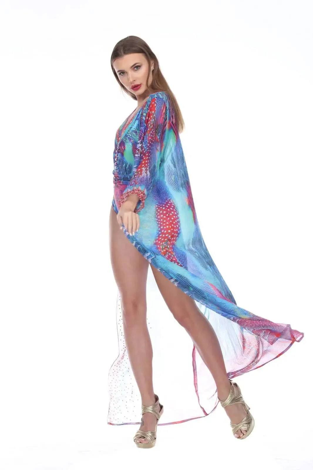 Wholesale Swimwear Cover Up Sheer  Kimonos For Women In Polyester With Multi-Color Prints