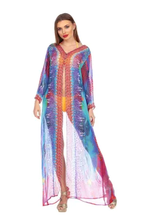 Wholesale Swimwear Cover Up Sheer  Kimonos For Women In Polyester With Multi-Color Prints