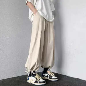 Wiaofellas  -  Men Drawstring Cuff Harem Loose Pants Japanese Yamamoto Harajuku Style Hip Hop Trousers Cargo Daily Punk Sport Cotton Thin Pants