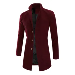 Wiaofellas  -  Men's Woolen Coat Men's European and American Style Casual Fashion Solid Color Mid Length Single Breasted Coat