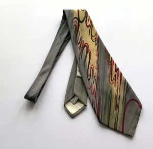 Wide 40s Vintage Necktie Hand Painted Tie Dramatic Signed Allan California VFG