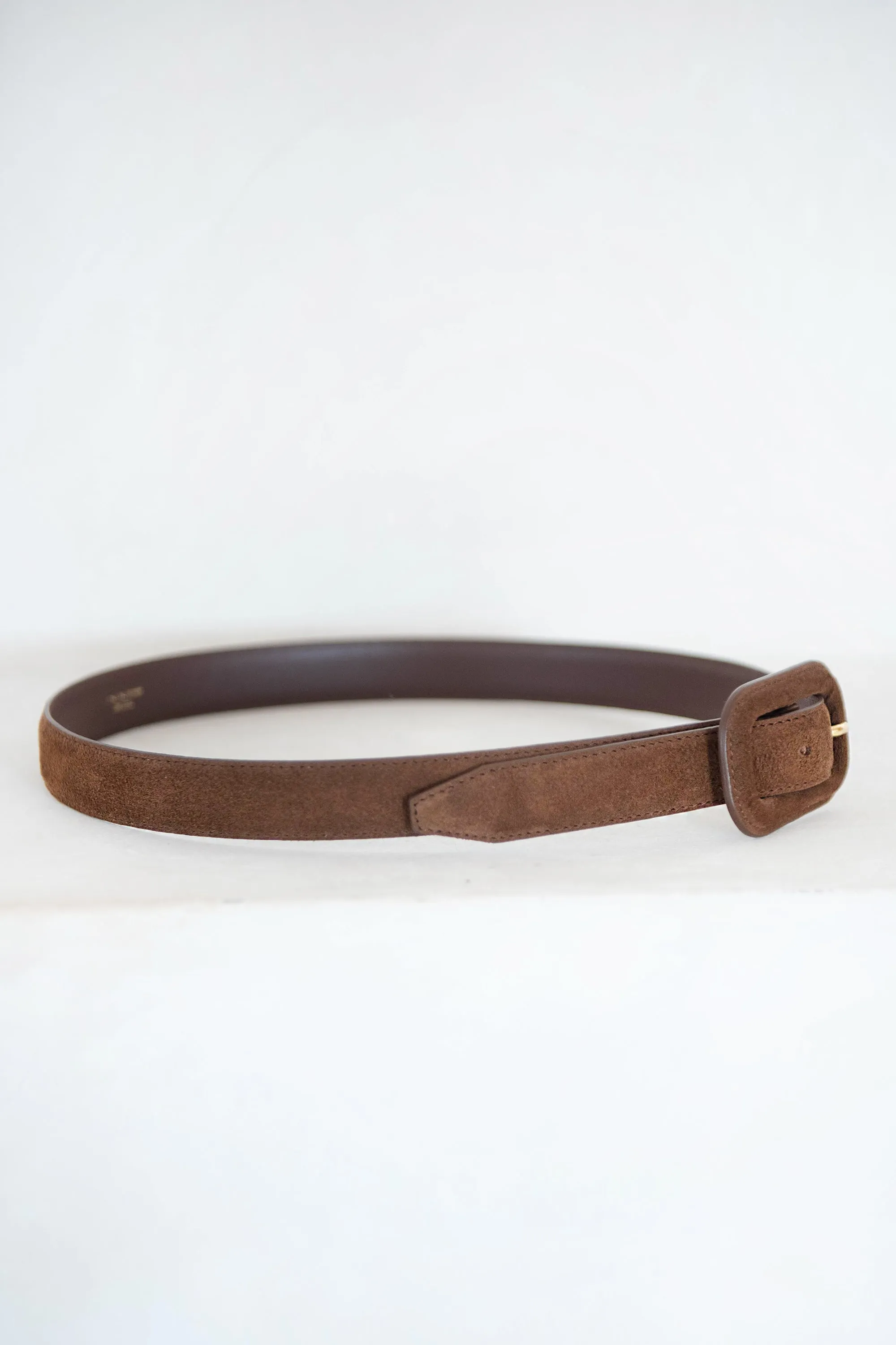 Wide Covered Buckle Suede Belt, Brown