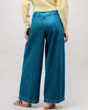 Wide Leg Denim Pleated Light Blue