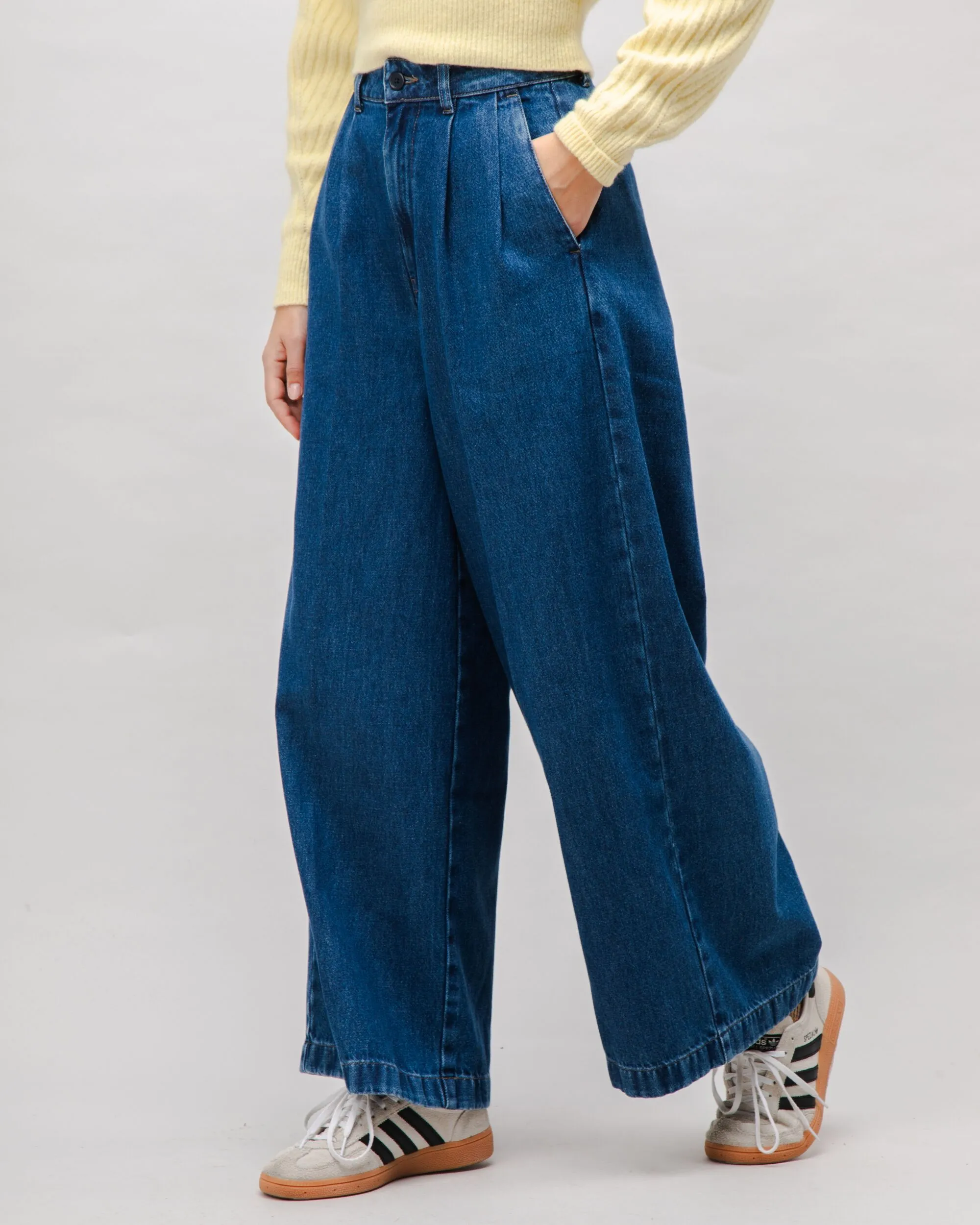 Wide Leg Denim Pleated