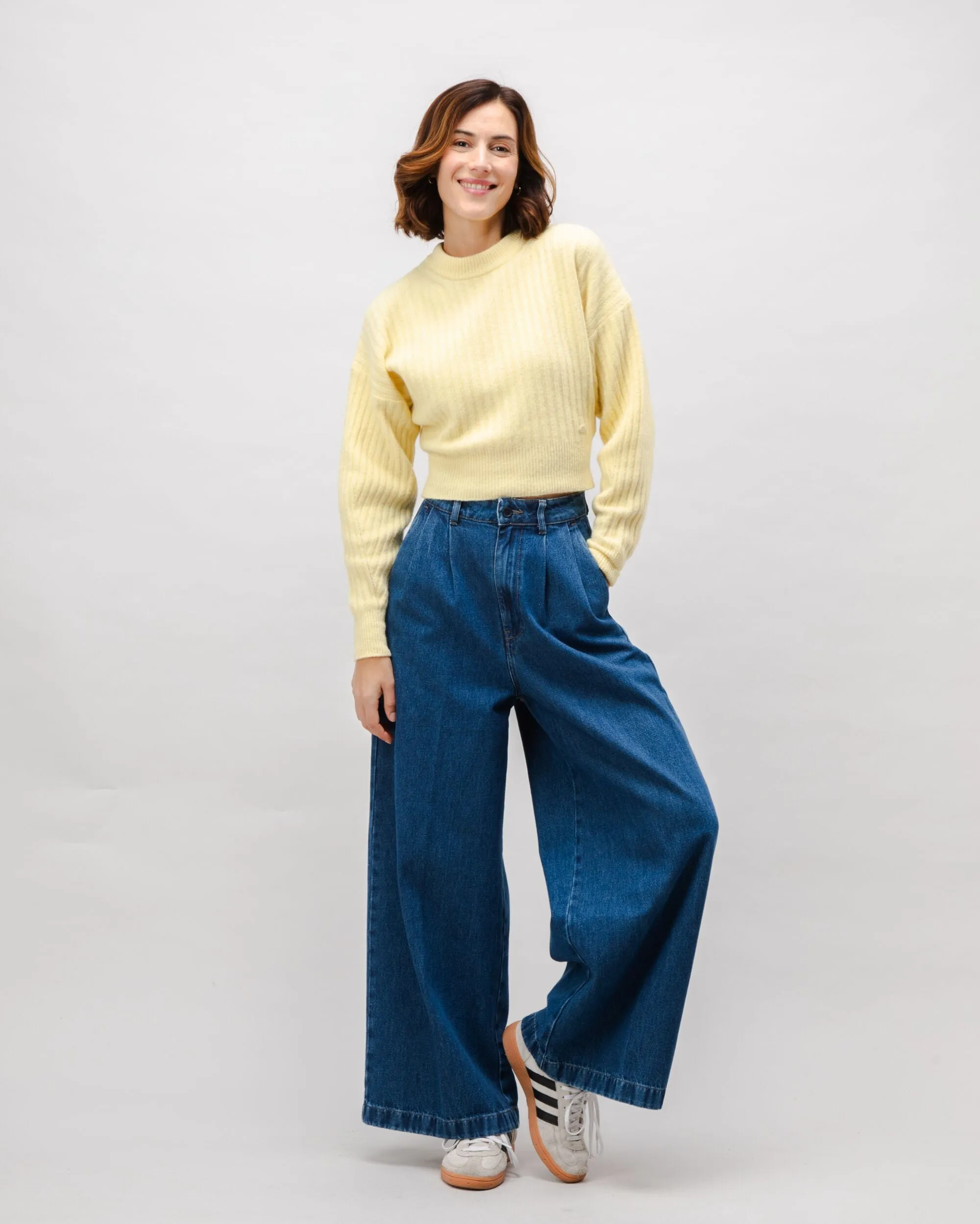 Wide Leg Denim Pleated